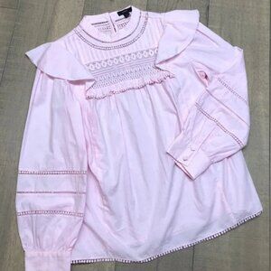 J.CREW Top Shirt Womens Size S Pink Crocheted Lace Ruffle Feminine Romantic NEW